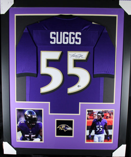 TERRELL SUGGS (Ravens purple TOWER) Signed Autographed Framed Jersey Beckett