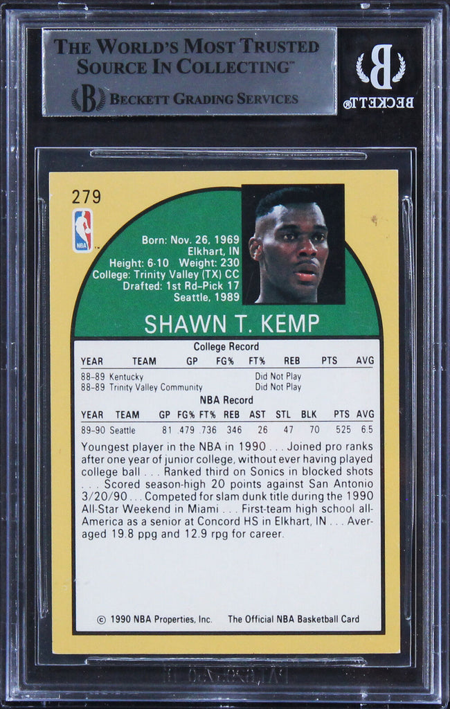 Sonics Shawn Kemp Authentic Signed 1990 Hoops 279 Rookie Card BAS Sla