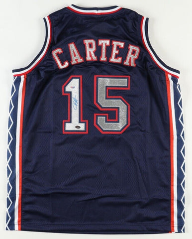 Vince Carter Signed Nets Jersey (PSA & Mounted Memorys) 1999 NBA Rookie o/t Year