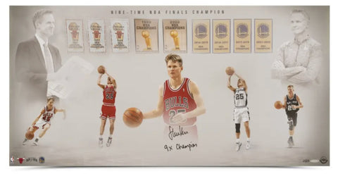 Steve Kerr Autographed "9x Champs" Chicago Bulls 36 x 18 Photograph UDA LE 25/25