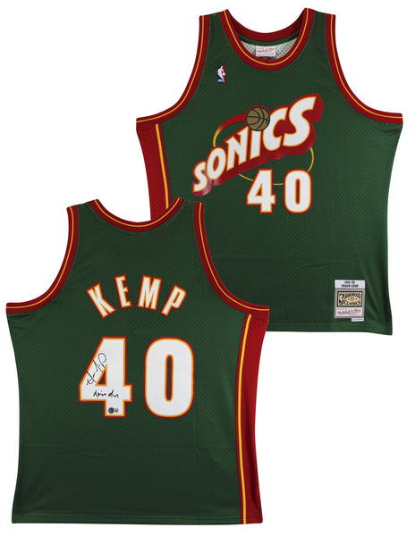 Sonics Shawn Kemp "Reign Man" Signed Green M&N 1995-96 HWC Swingman Jersey BAS W