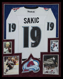 SUEDE FRAMED COLORADO AVALANCHE JOE SAKIC AUTOGRAPHED SIGNED JERSEY PSA COA