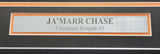 BENGALS JA'MARR CHASE AUTOGRAPHED SIGNED FRAMED BLACK JERSEY BECKETT QR 209467