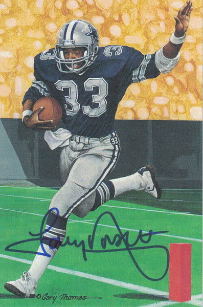 Tony Dorsett Autographed Dallas Cowboys Goal Line Art Card Blue JSA 21428