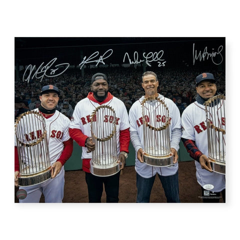 David Ortiz, Manny Ramirez, Lowell & Pearce Autographed 16x20 WS MVPs Photo JSA