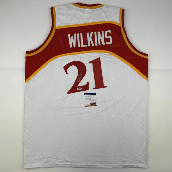 Autographed/Signed DOMINIQUE WILKINS Atlanta White Basketball Jersey PSA/DNA COA