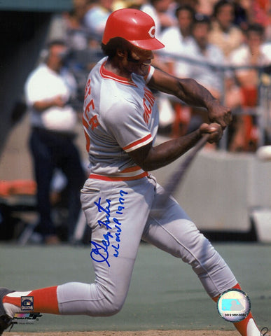 George Foster Signed Reds Swinging 8x10 Photo w/NL MVP 1977 - (SCHWARTZ COA)