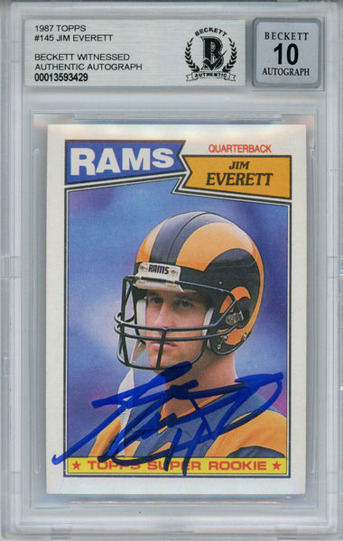 Jim Everett Autographed 1987 Topps #145 Rookie Card Beckett 10 Slab 35008