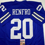 Autographed/Signed MEL RENFRO HOF 96 Dallas Blue Football Jersey JSA COA Auto