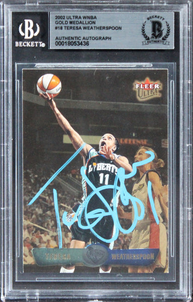 Teresa Weatherspoon Signed 2002 Ultra WNBA Gold Medallion #18 Card BAS Slabbed