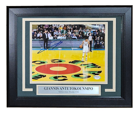 Giannis Antetokounmpo Signed Framed 8x10 Milwaukee Bucks Photo PSA Hologram