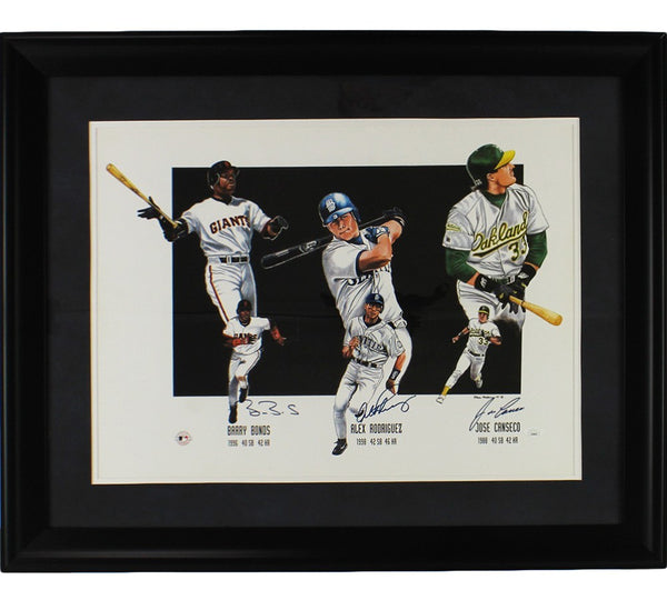 Barry Bonds, Alex Rodriguez and Jose Canseco Signed Framed 16x20 MLB Photo