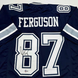 Autographed/Signed Jake Ferguson Dallas Blue Football Jersey Beckett BAS COA