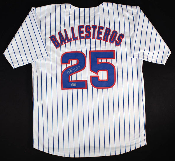 Moises Ballesteros Signed Chicago Cubs Pinstriped Jersey (Beckett) Catcher / D.H