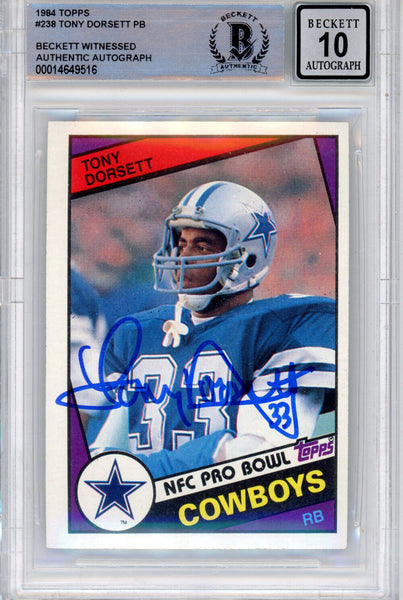 Tony Dorsett Autographed 1984 Topps #238 Trading Card Beckett Slab 39228