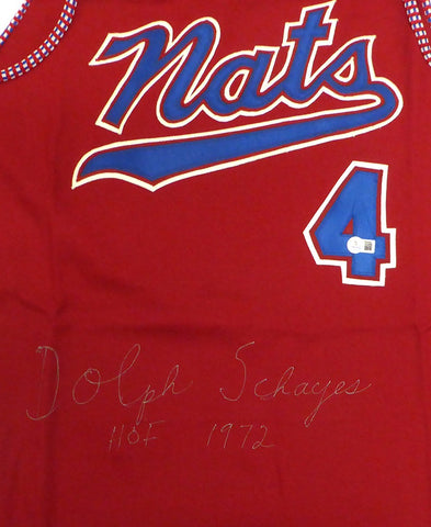 Syracuse Nationals Dolph Schayes Autographed Red Jersey HOF 1972 Beckett BS30063