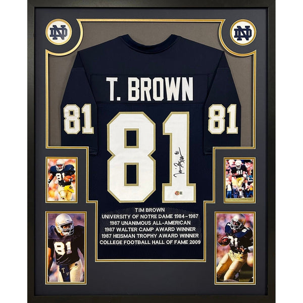 Tim Brown Autographed Signed Framed Stat Notre Dame Heisman Jersey BECKETT