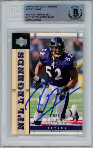 Ray Lewis Signed 2004 Upper Deck Legends #6 Trading Card Beckett Slab 43376
