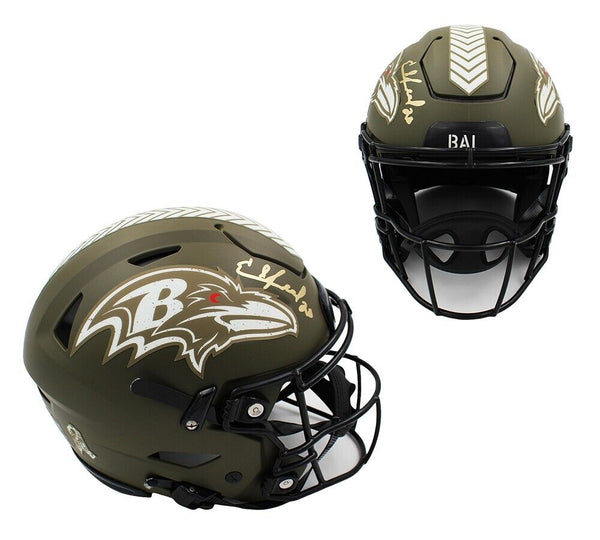 Ed Reed Signed Baltimore Ravens Speed Flex Authentic Salute to Service Helmet
