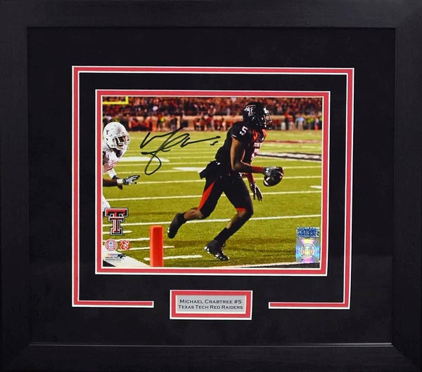 MICHAEL CRABTREE SIGNED TEXAS TECH RED RAIDERS THE CATCH 8x10 FRAMED PHOTO