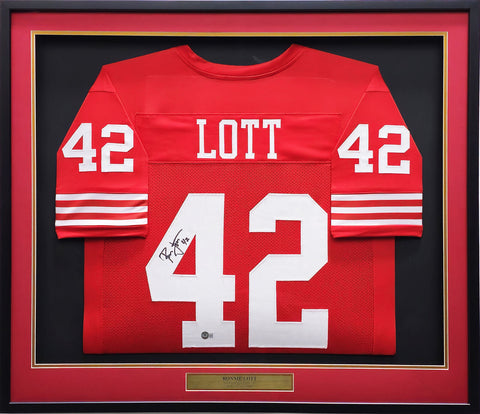 49ers Ronnie Lott Autographed Signed Framed Red Jersey Beckett Witness #WZ61084