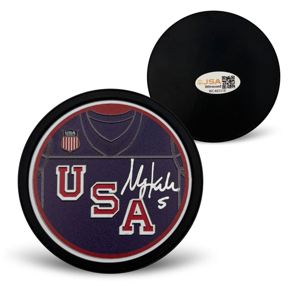 Megan Keller Autographed USA Olympic Signed Jersey Hockey Puck JSA Witness