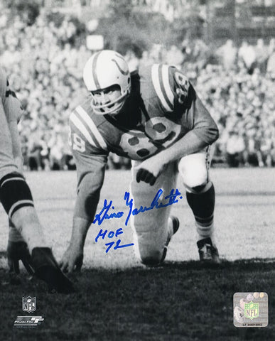 Gino Marchetti Signed Colts Stance B&W 8x10 Photo w/HOF'72 - (SCHWARTZ COA)