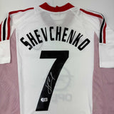 Autographed/Signed Andriy Shevchenko AC Milan White Soccer Futbol Jersey BAS COA
