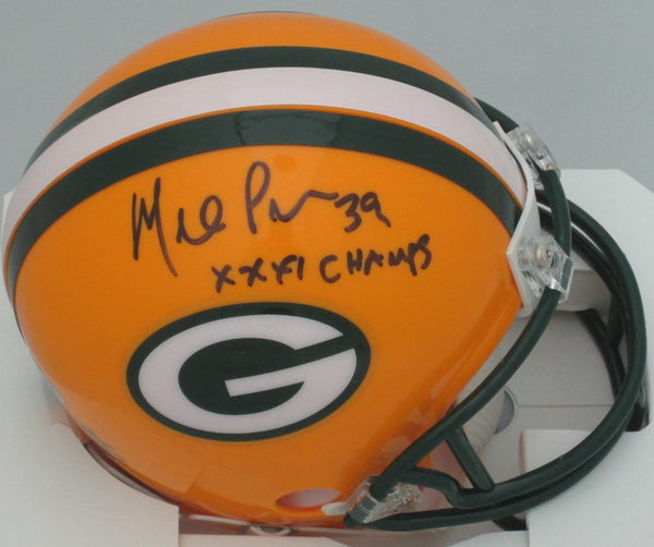 Packers MIKE PRIOR Signed Riddell Mini Helmet AUTO w/ SB XXXI Champs