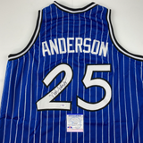 Autographed/Signed Nick Anderson Orlando Blue Pinstripe Basketball Jersey PSA/DN