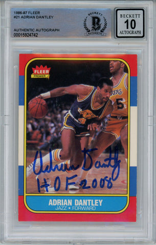 Adrian Dantley Signed 1986-87 Fleer #21 Trading Card w/HOF Beckett 10 Slab 42942