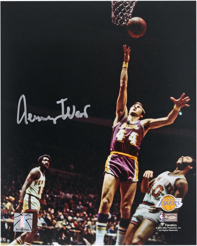 Jerry West Los Angeles Lakers Autographed 8" x 10" Layup in Purple Photograph