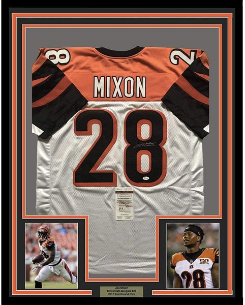 Framed Autographed/Signed Joe Mixon 33x42 Cincinnati White Jersey JSA COA