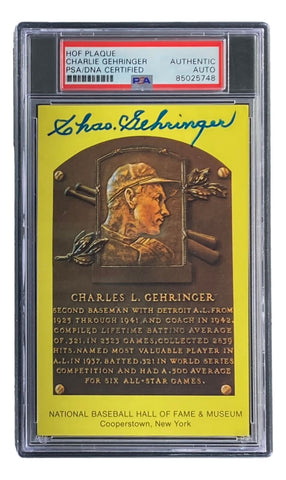 Charlie Gehringer Signed 4x6 Detroit Tigers HOF Plaque Card PSA/DNA 85025748