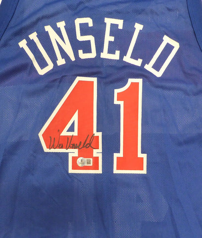 Bullets Wes Unseld Autographed Blue Champion Jersey Signed Twice Beckett BS30059