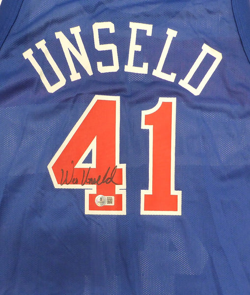 Bullets Wes Unseld Autographed Blue Champion Jersey Signed Twice Beckett BS30059