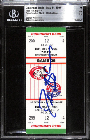 Deion Sanders Signed Cincinnati Reds 5/31/94 Slab Ticket 7 Grade Beckett 38807