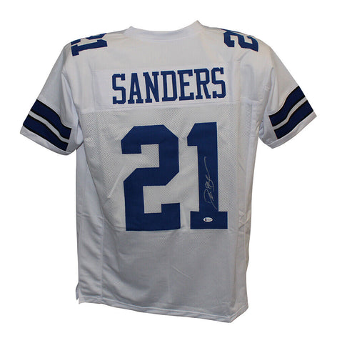 Deion Sanders Autographed/Signed Pro Style White Jersey Beckett 30676
