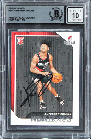 Blazers Anfernee Simons Signed 2018 Hoops #277 Rookie Card Auto 10! BAS Slabbed