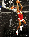 Dominique Wilkins Signed 16x20 Atlanta Hawks Spotlight Reverse Dunk PSA/DNA