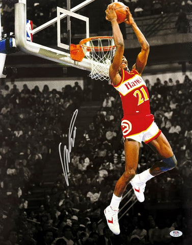 Dominique Wilkins Signed 16x20 Atlanta Hawks Spotlight Reverse Dunk PSA/DNA