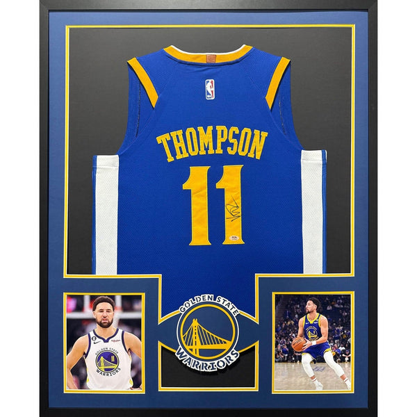 Klay Thompson Autographed Signed Framed Warriors Jersey PSA/DNA