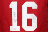 Joe Montana Autographed/Signed Pro Style Red XL Jersey Beckett 39345