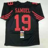 Autographed/Signed DEEBO SAMUEL San Francisco Black Football Jersey JSA COA Auto