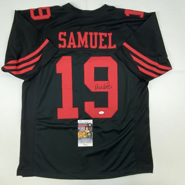 Autographed/Signed DEEBO SAMUEL San Francisco Black Football Jersey JSA COA Auto
