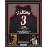 Framed Autographed/Signed Allen Iverson 35x39 Black Stat Jersey JSA COA