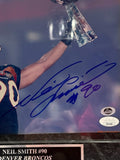 Neil Smith Autographed Super Bowl 8x10 Photo with Plaque Denver Broncos JSA COA
