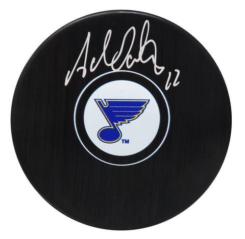 Adam Oates Signed St Louis Blues Logo Hockey Puck- SCHWARTZ COA