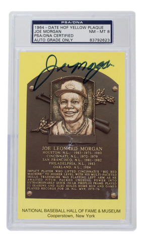 Joe Morgan Signed Slabbed Astros Hall of Fame Plaque Postcard PSA NM MT 8