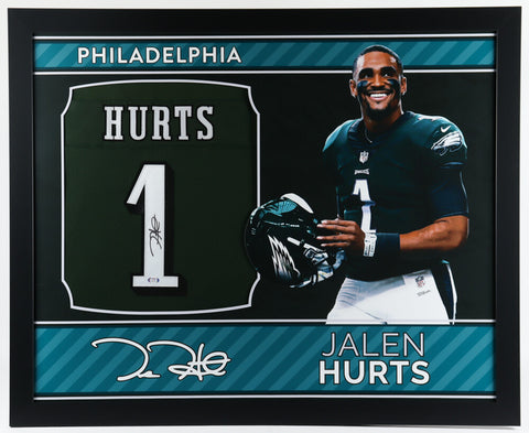 Jalen Hurts Signed Philadelphia Eagles 35x43 Framed Jersey (PSA) Quarterback